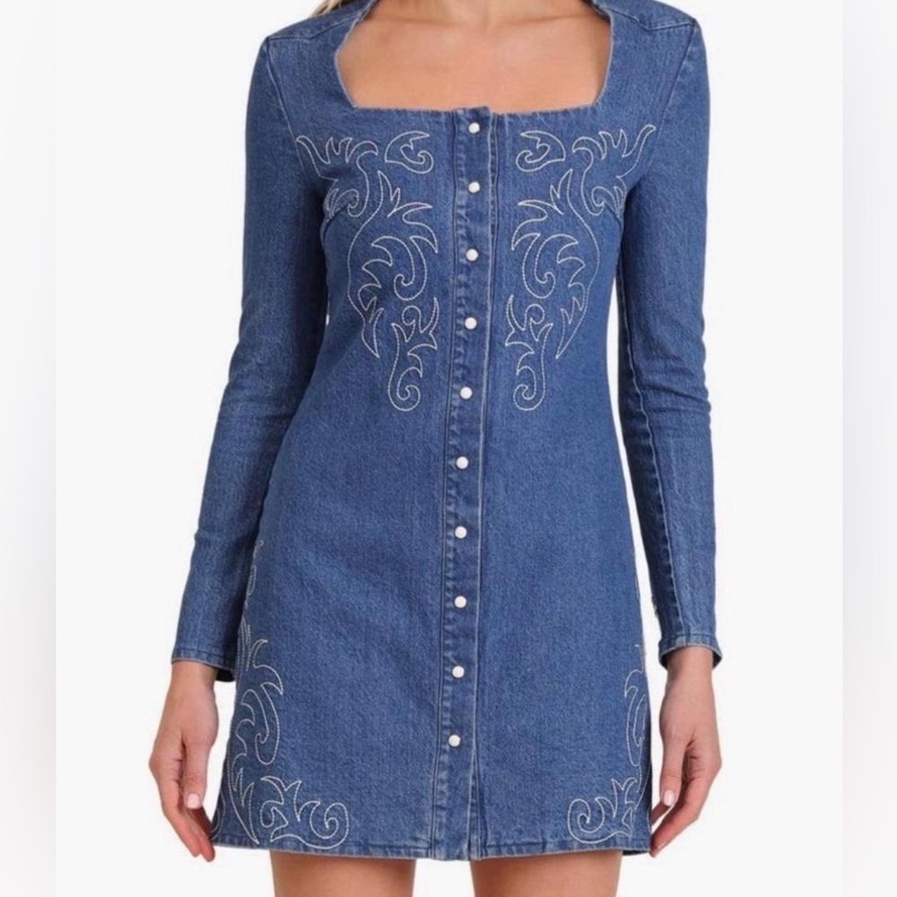 Avec Les Filles Blue Long Sleeve Denim Dress